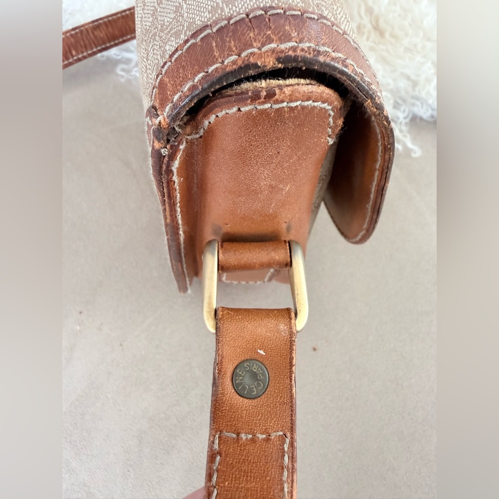 Celine Brown & Beige macadam Leather Trim Crossbody Bag - Picture 13 of 15